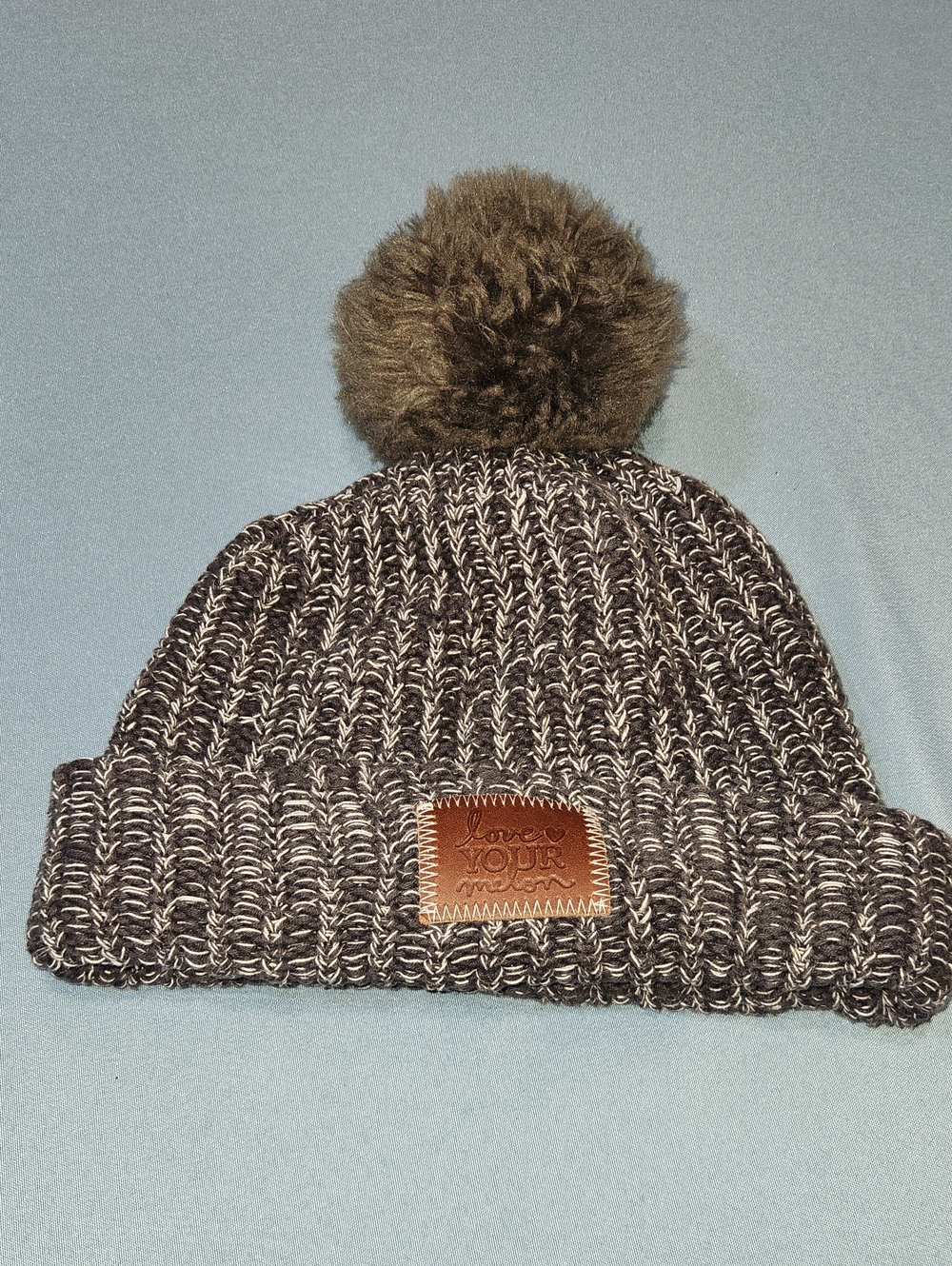 Love Your Melon Gray and White Marled Pom Beanie
